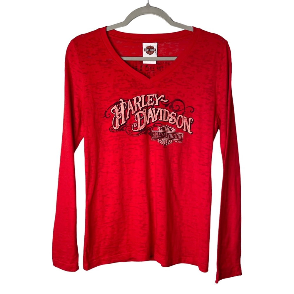 Vintage Harley-Davidson Red Long-sleeve Top Size: L